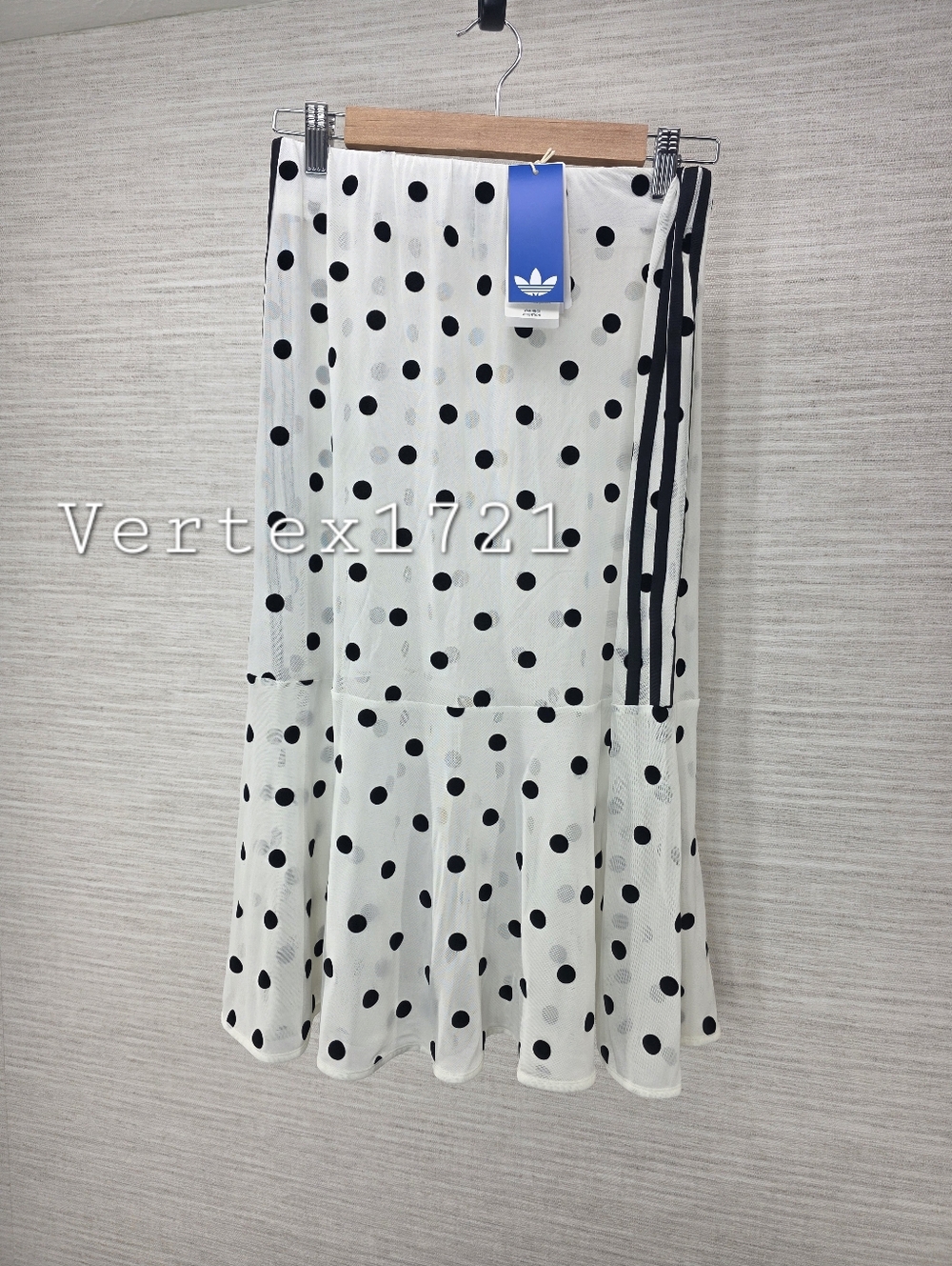 S, M, XL, 2XL Adidas White Black Sheer Midi Skirt with Polka Dots - Picture 2 of 10